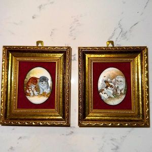 Pat Collins Miniatures Cat Enamel Framed Portraits